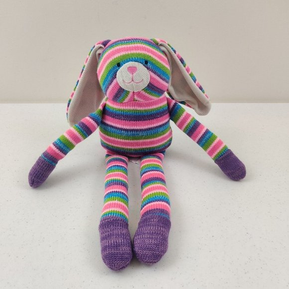 Pier 1 Toys Pier Imports Rainbow Stripes Knit Sock Bunny Rabbit